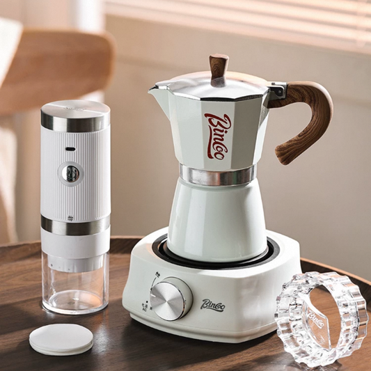 BINCOO Moka Pot Set| Electric Stove| Coffee Grinder| Coffee Pot| Coffee Filter| Leveler.